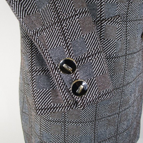 St. John Collection Metallic Gray Plaid Double Breasted Skirt Suit 10 Formal - Picture 9 of 16